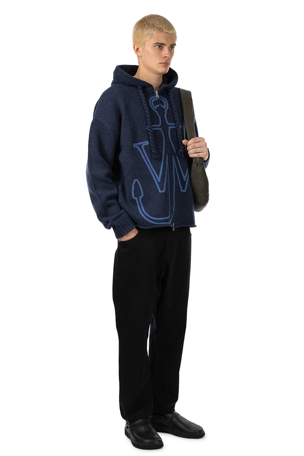 JW Anderson - Anchor Emroidery Zipped Hoodie -Steel Blue
